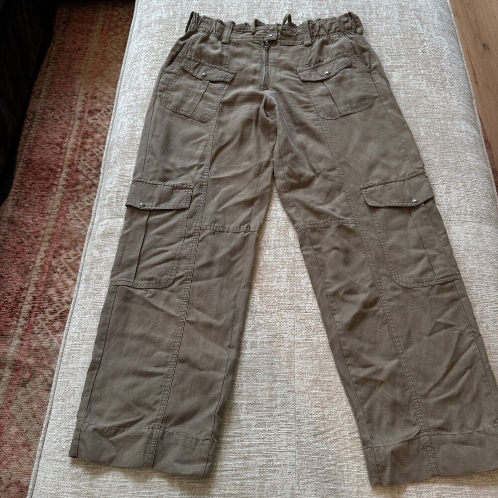 Zara Womens 4 Brown Cargo Wide Leg Elastic Waist Pockets Casual Pants Sz M